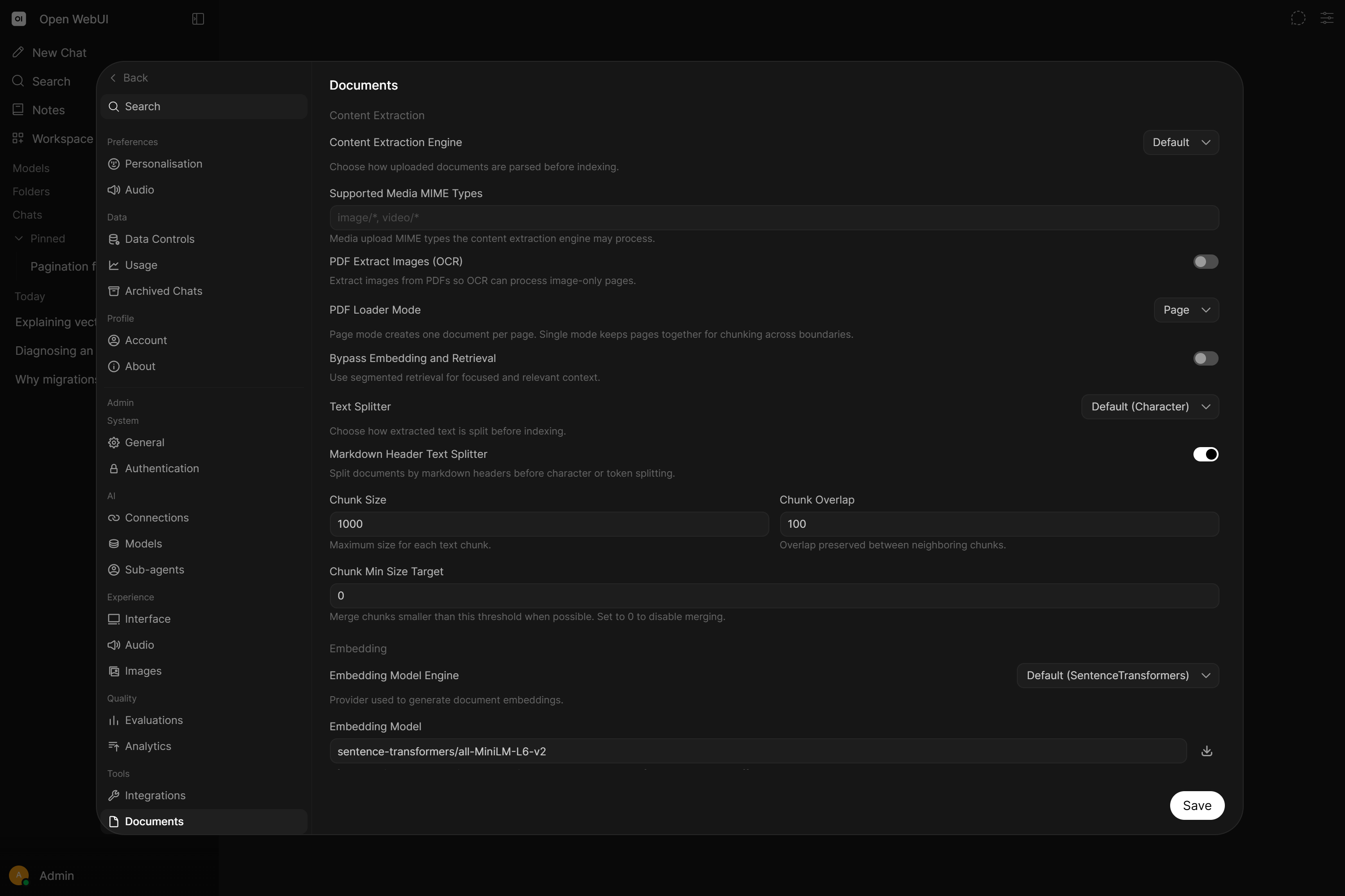 Document and retrieval settings