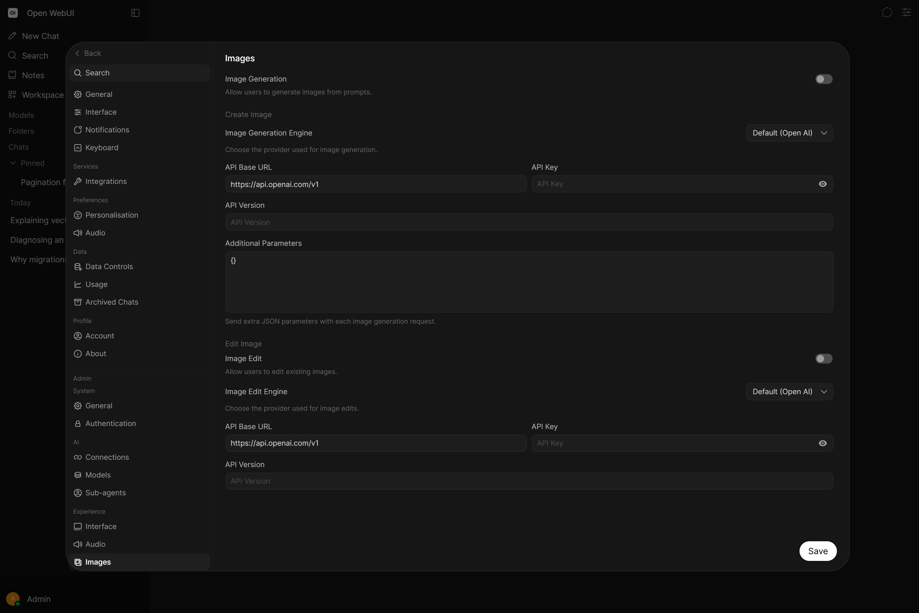 Image generation settings