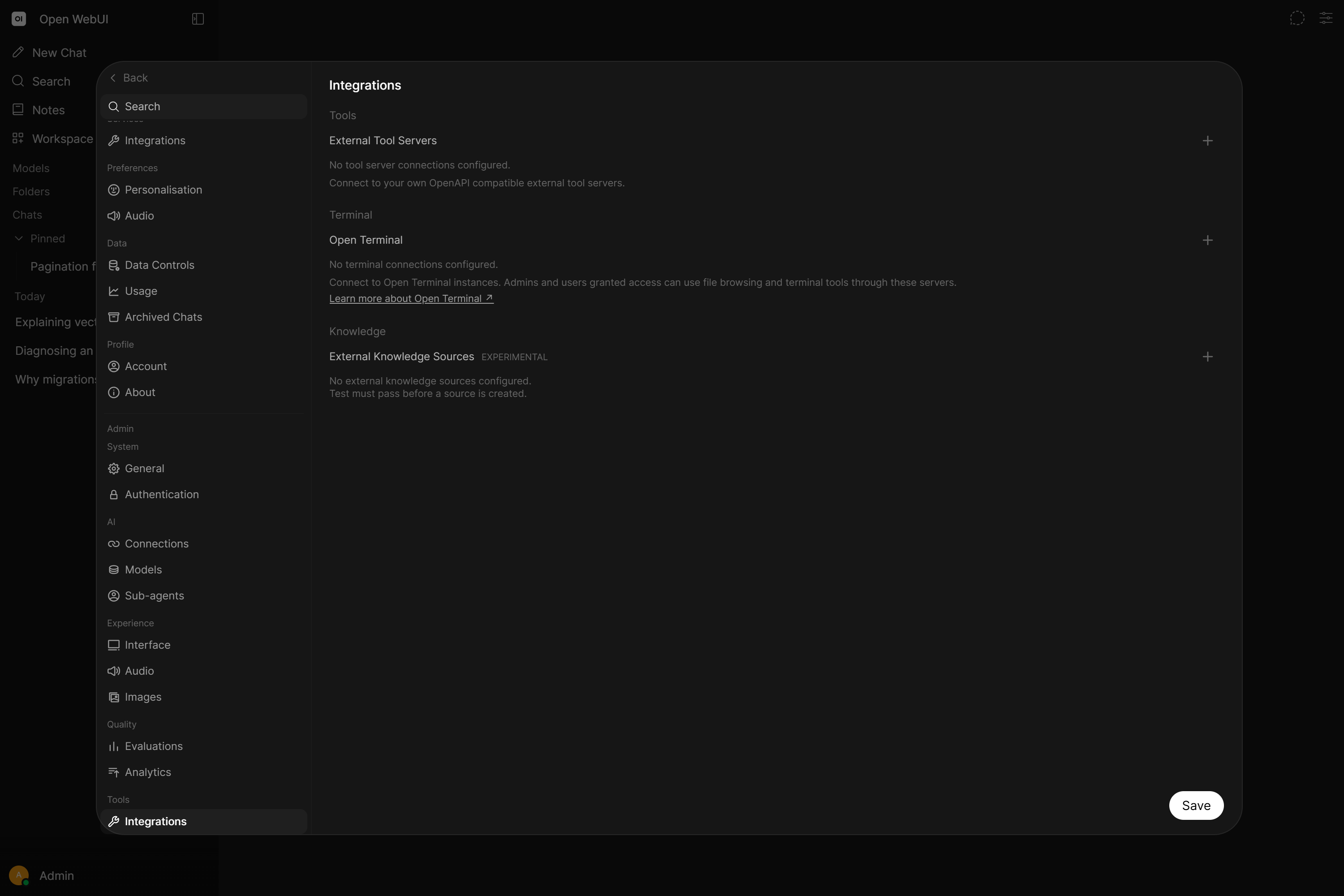 External tool servers in admin settings
