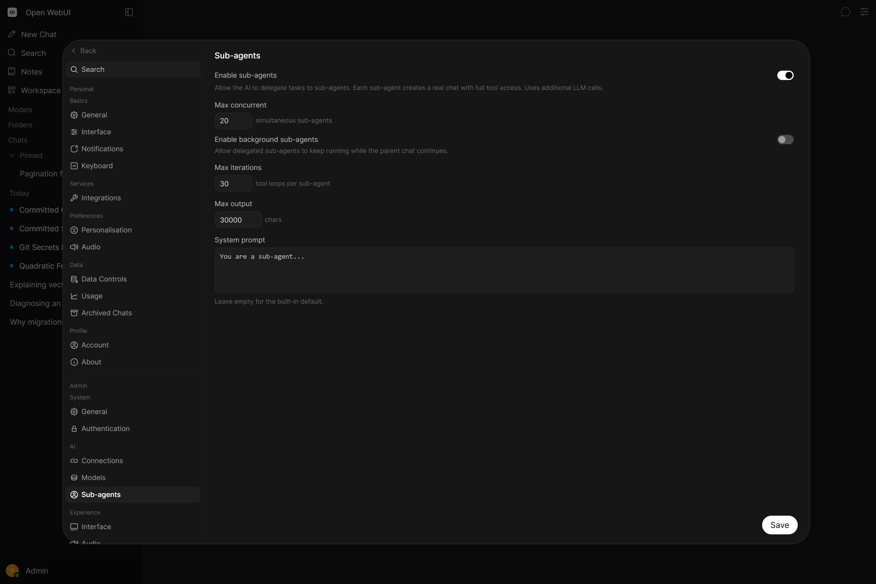 Sub-agent settings