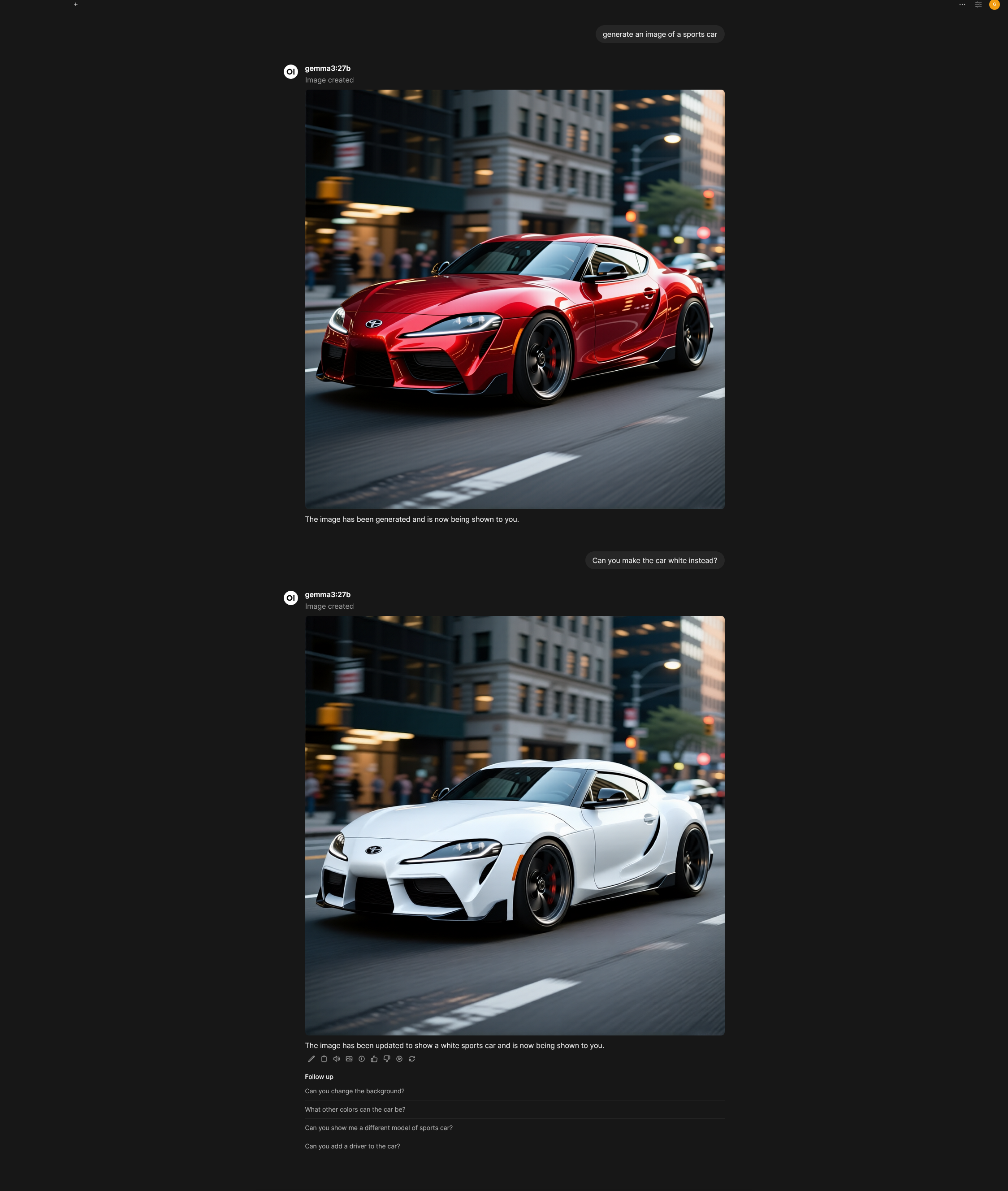 Screenshot of an image being generated in the chat using ComfyUI.