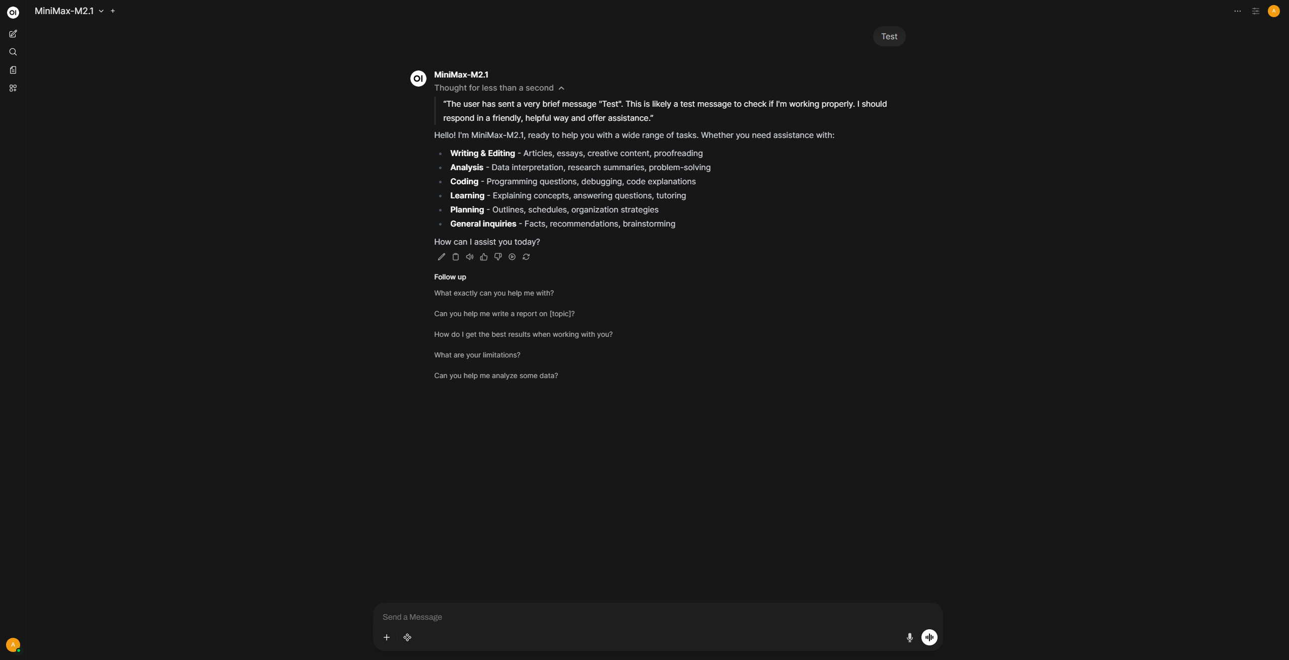 MiniMax Chat interface