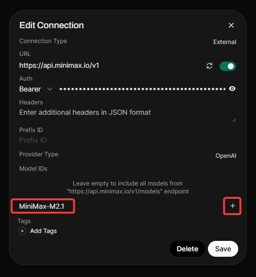 MiniMax Connection Setup 1