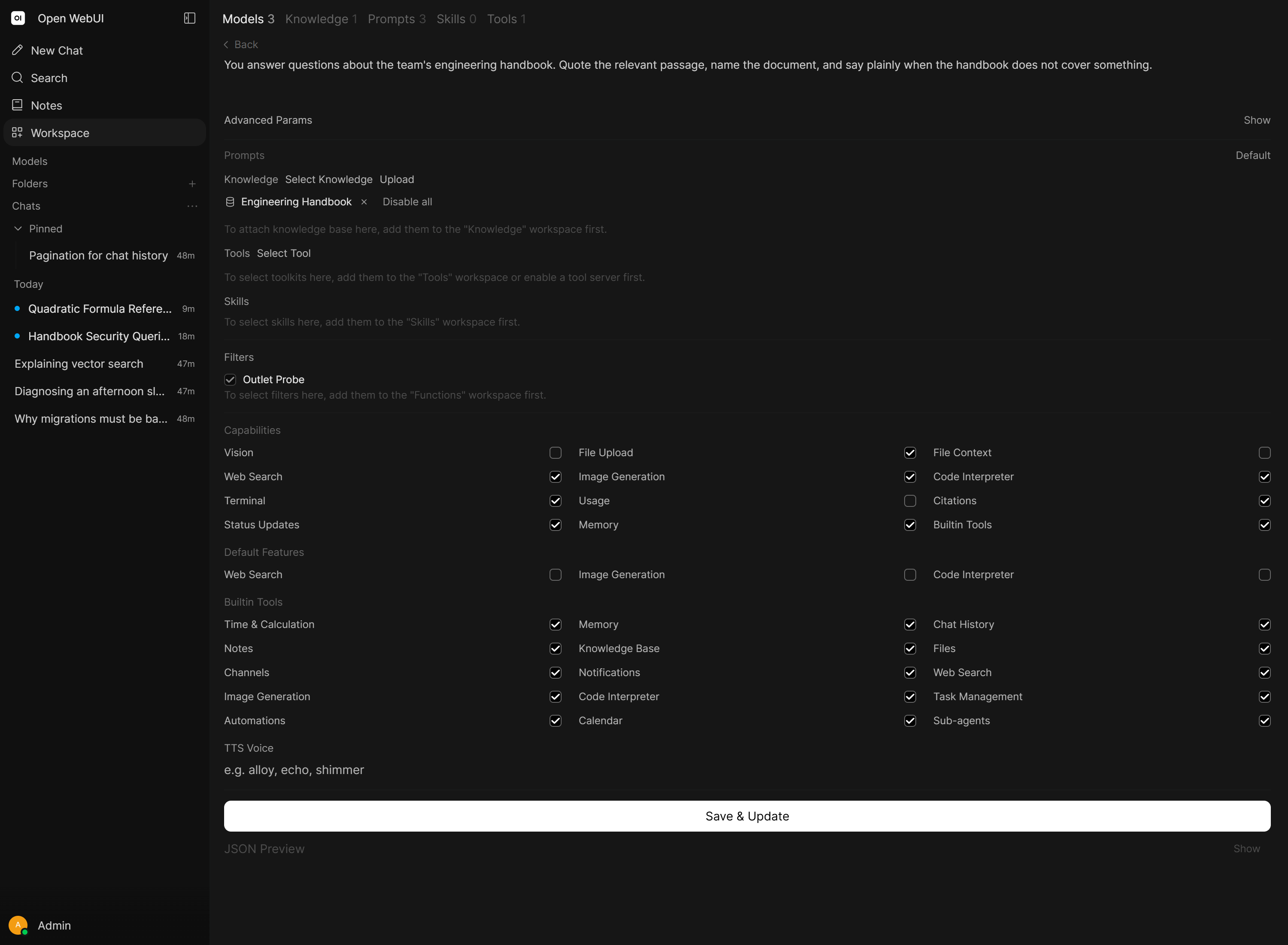 Capabilities and builtin tool categories in the model editor