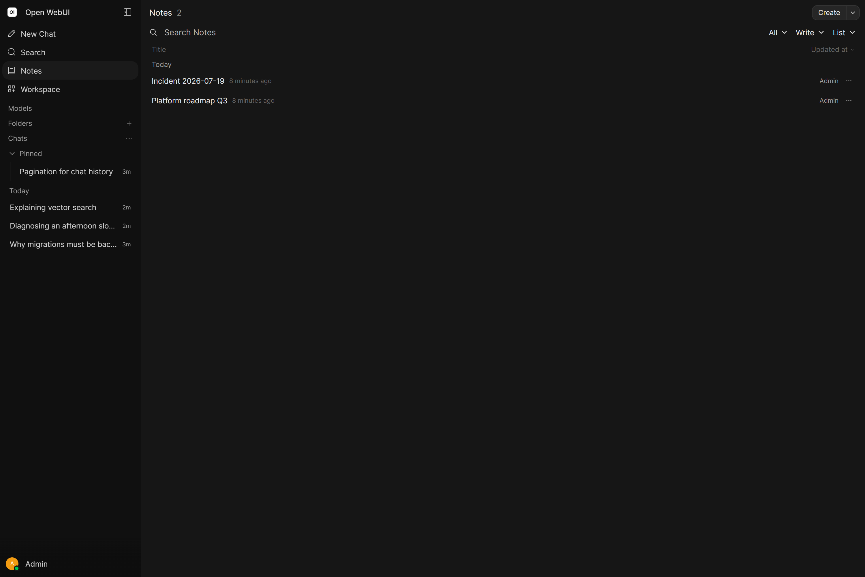 The notes list