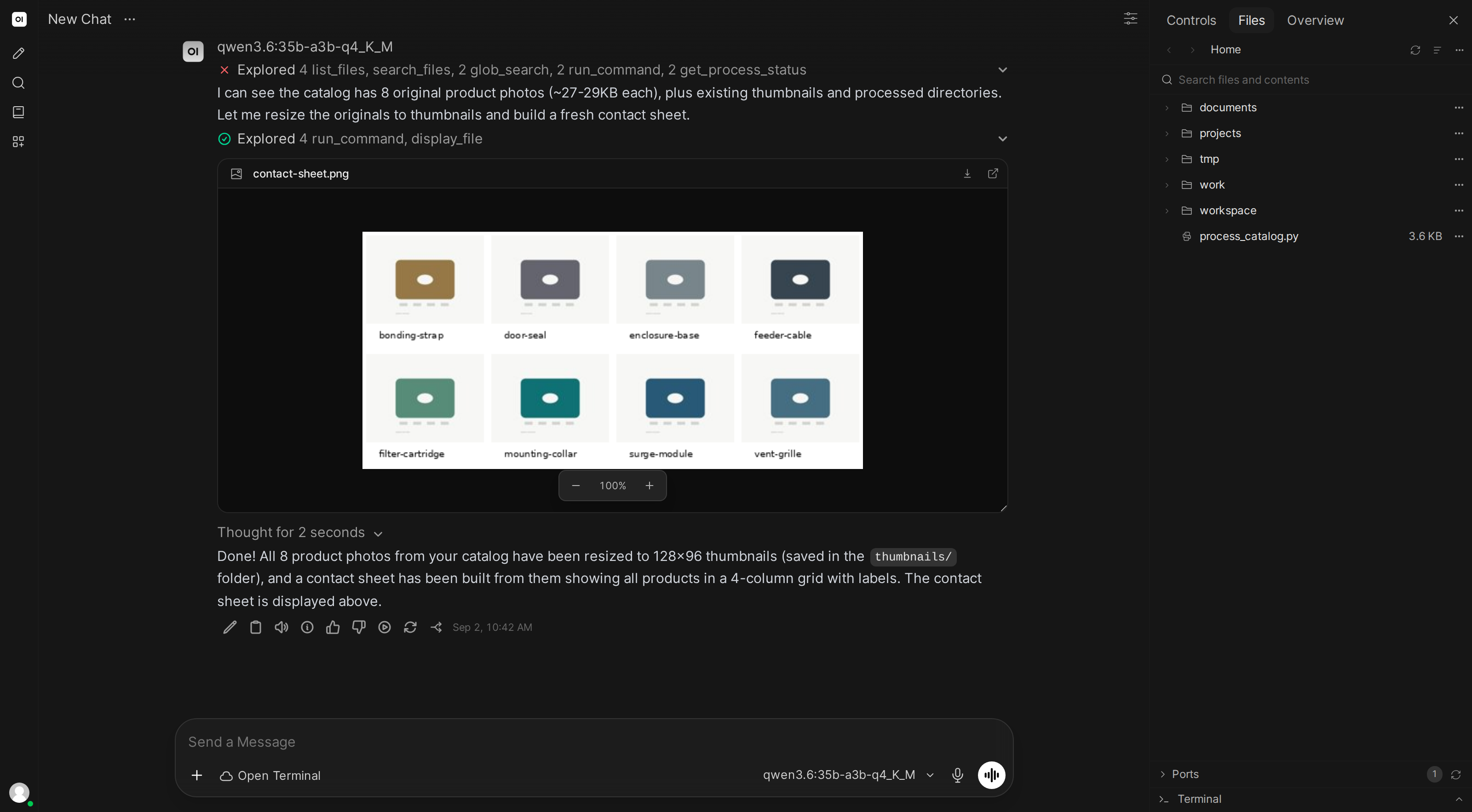 The AI converting product photos and displaying one of the results inline