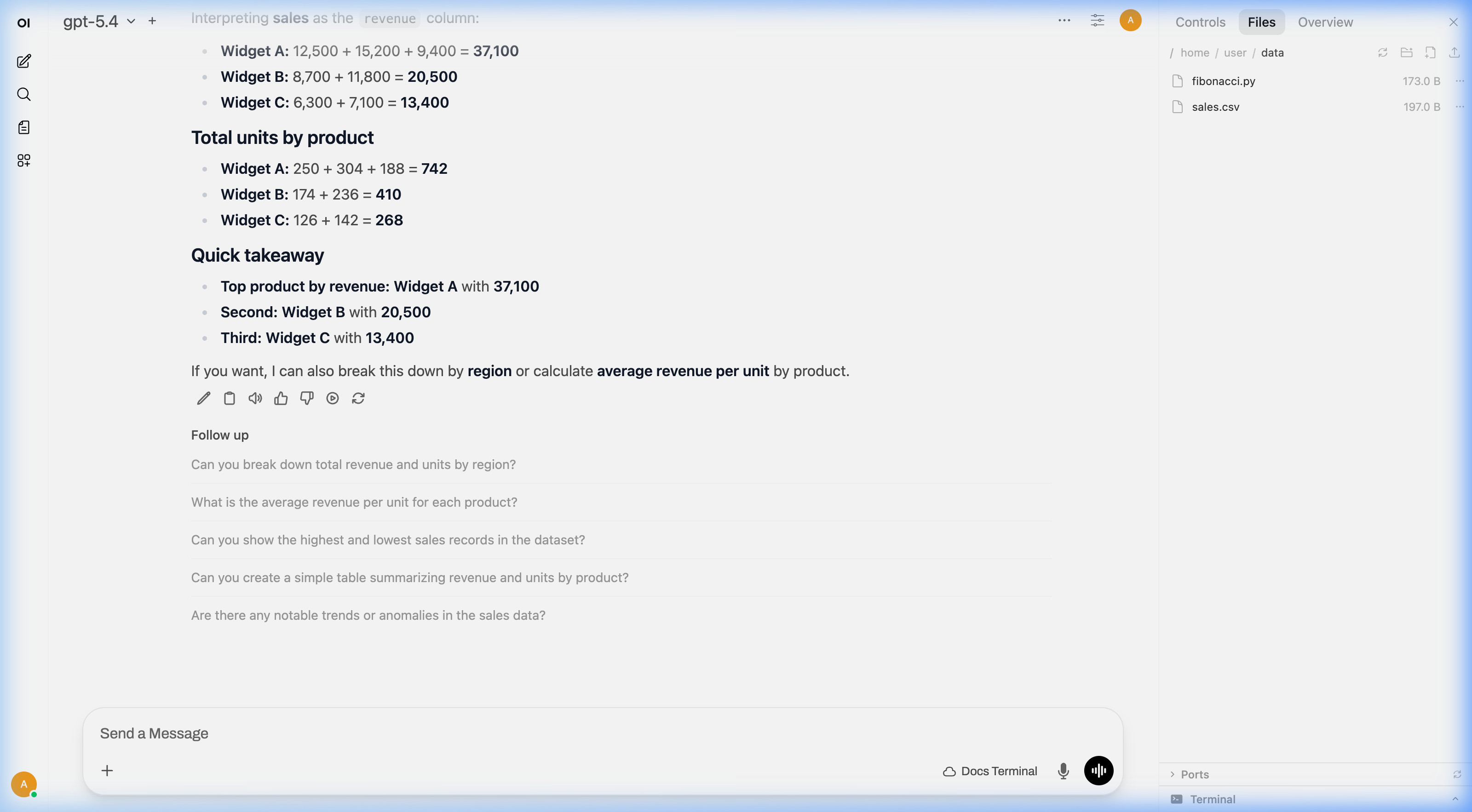 AI analyzing data from a spreadsheet