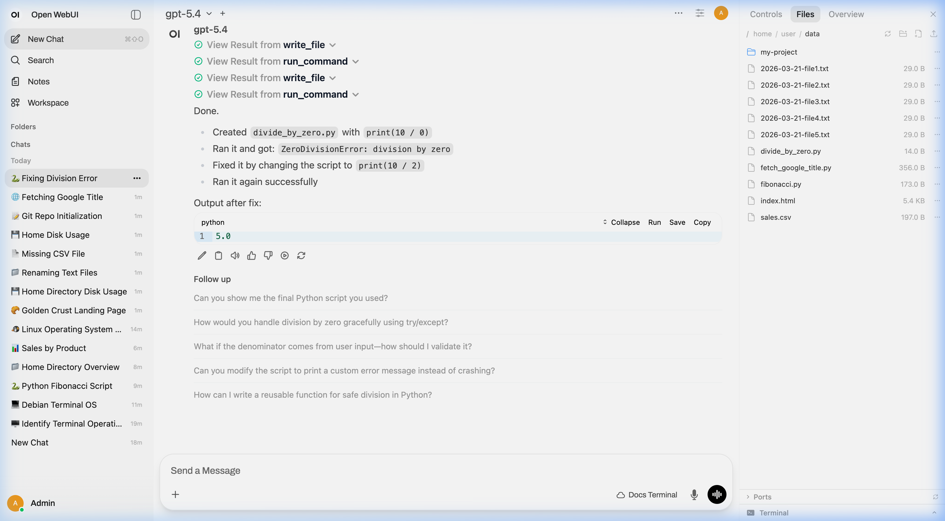AI detecting an error, fixing the script, and running it successfully