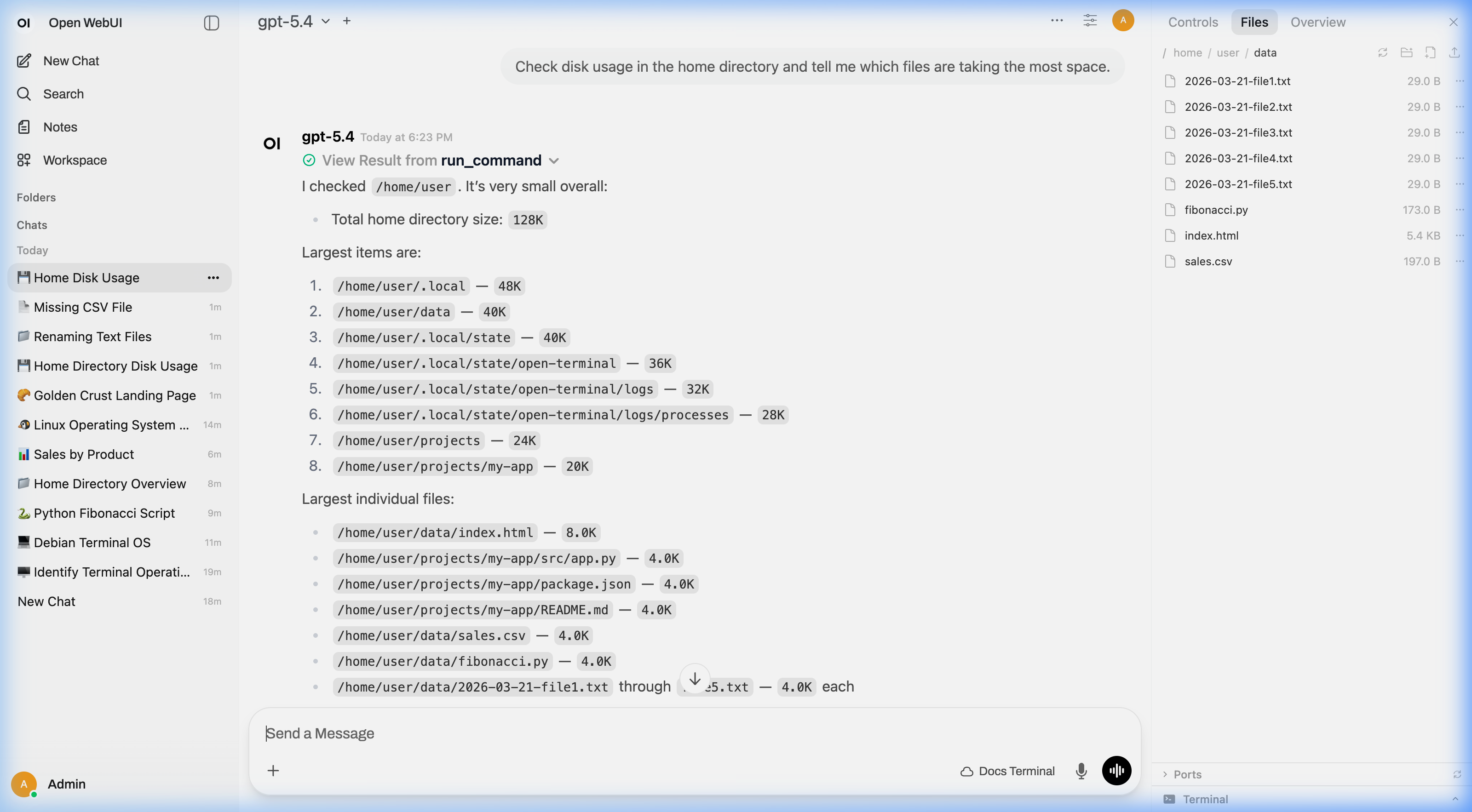 AI analyzing disk usage and identifying large files