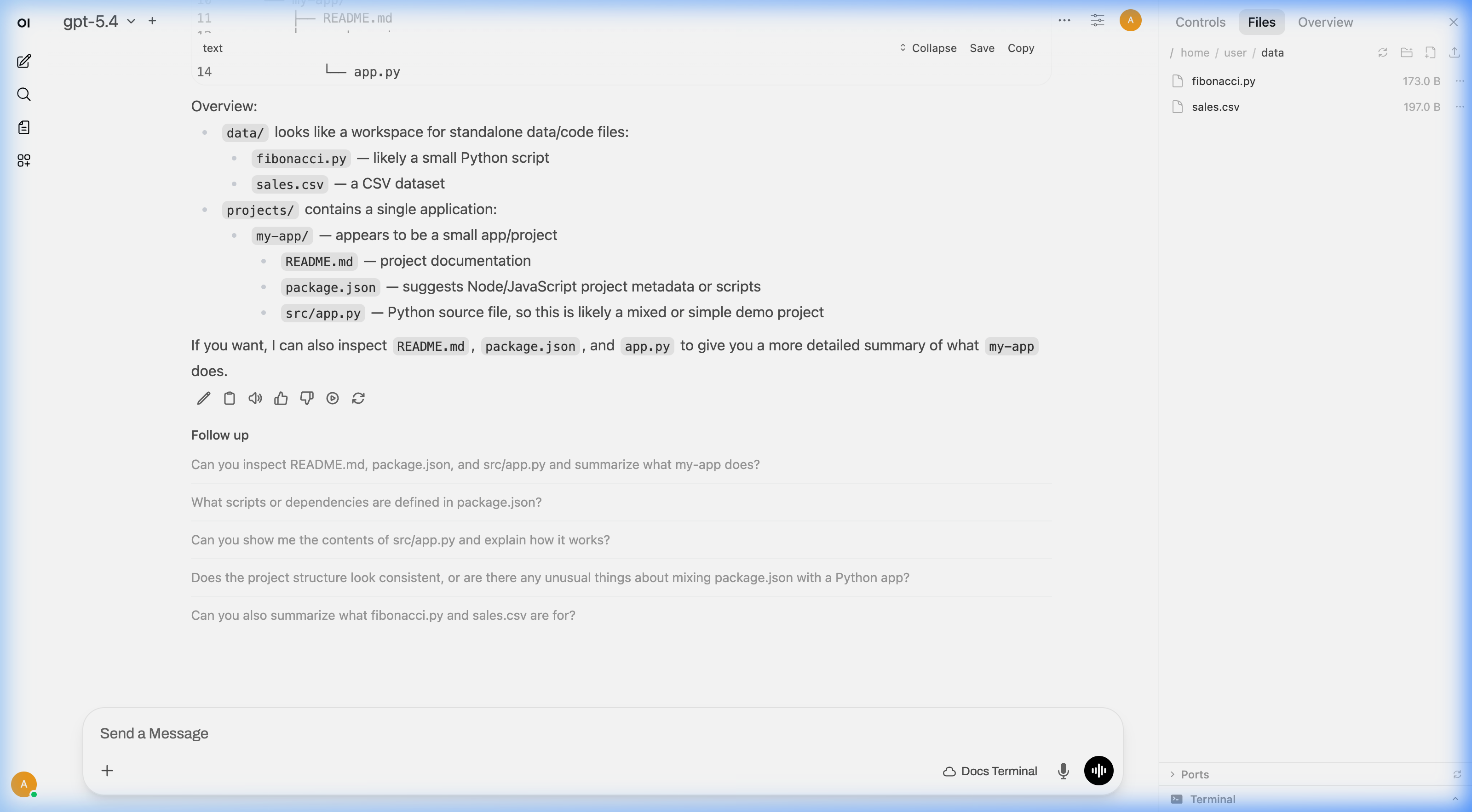 AI listing files and providing structured analysis