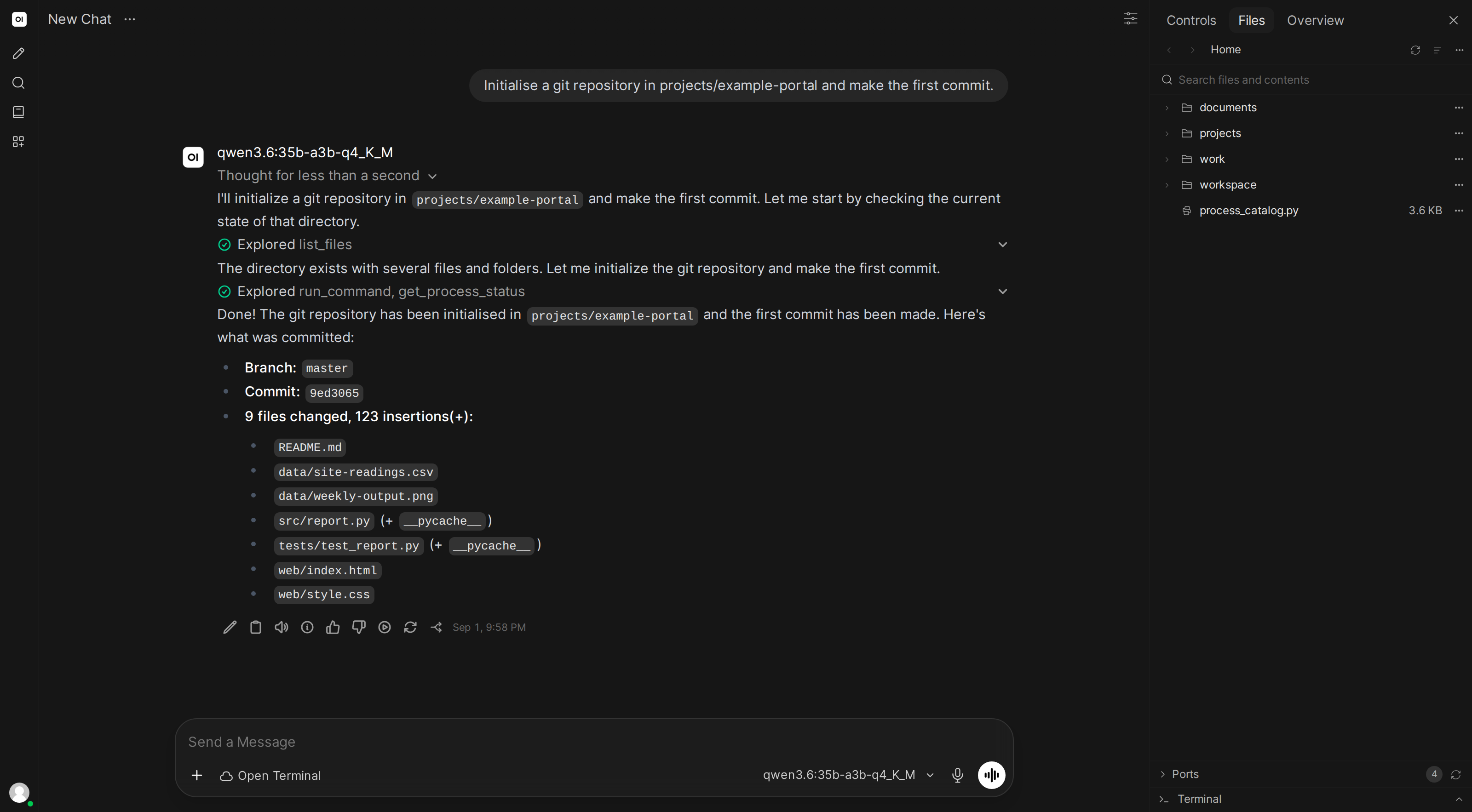 AI initializing a git repo and working with git