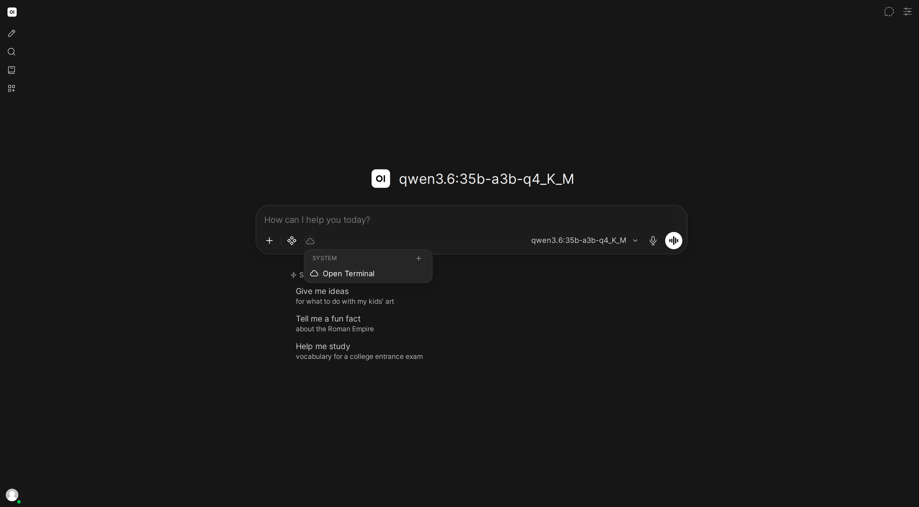 Terminal dropdown showing Docs Terminal under System