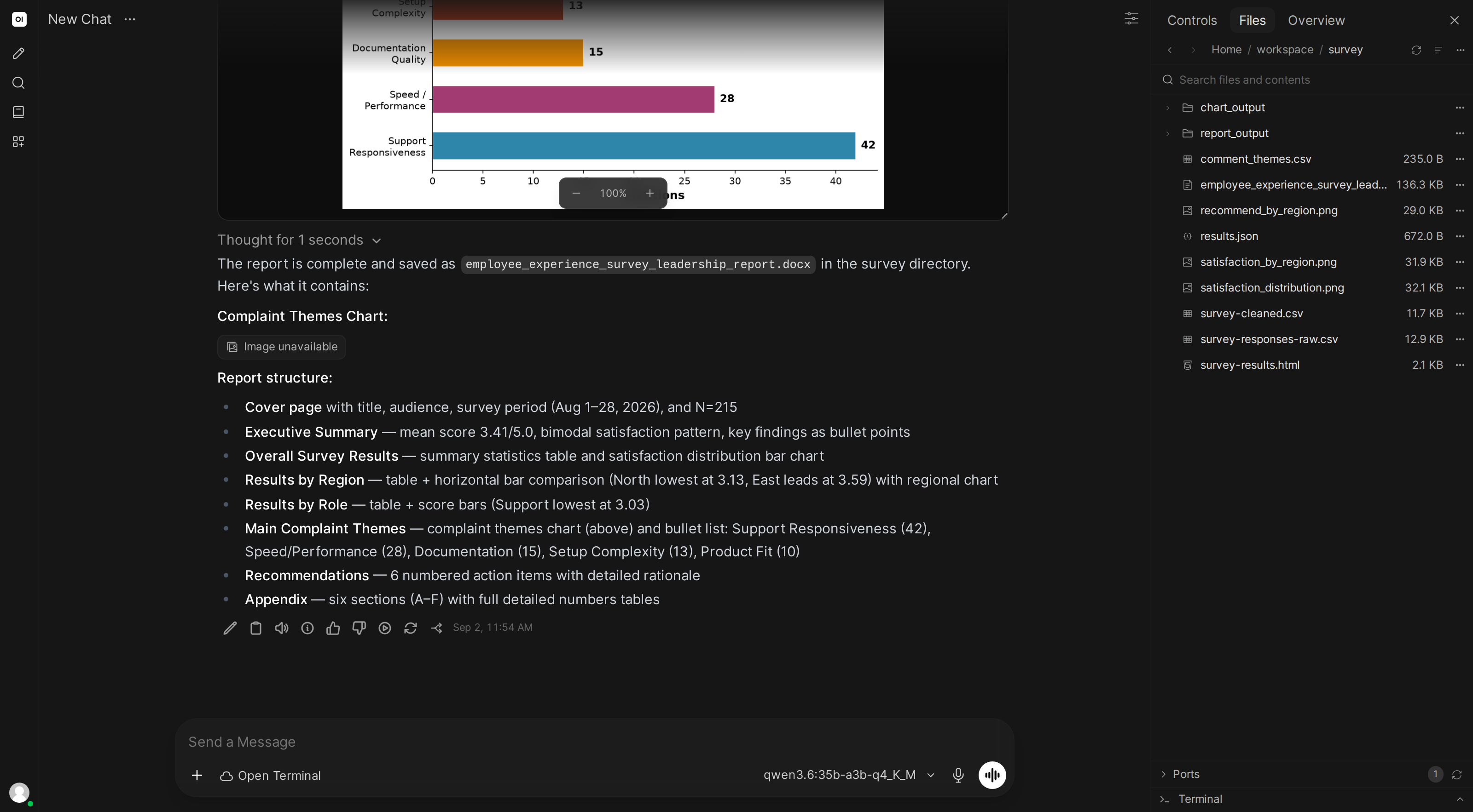 The AI generating a Word document and displaying it in the chat
