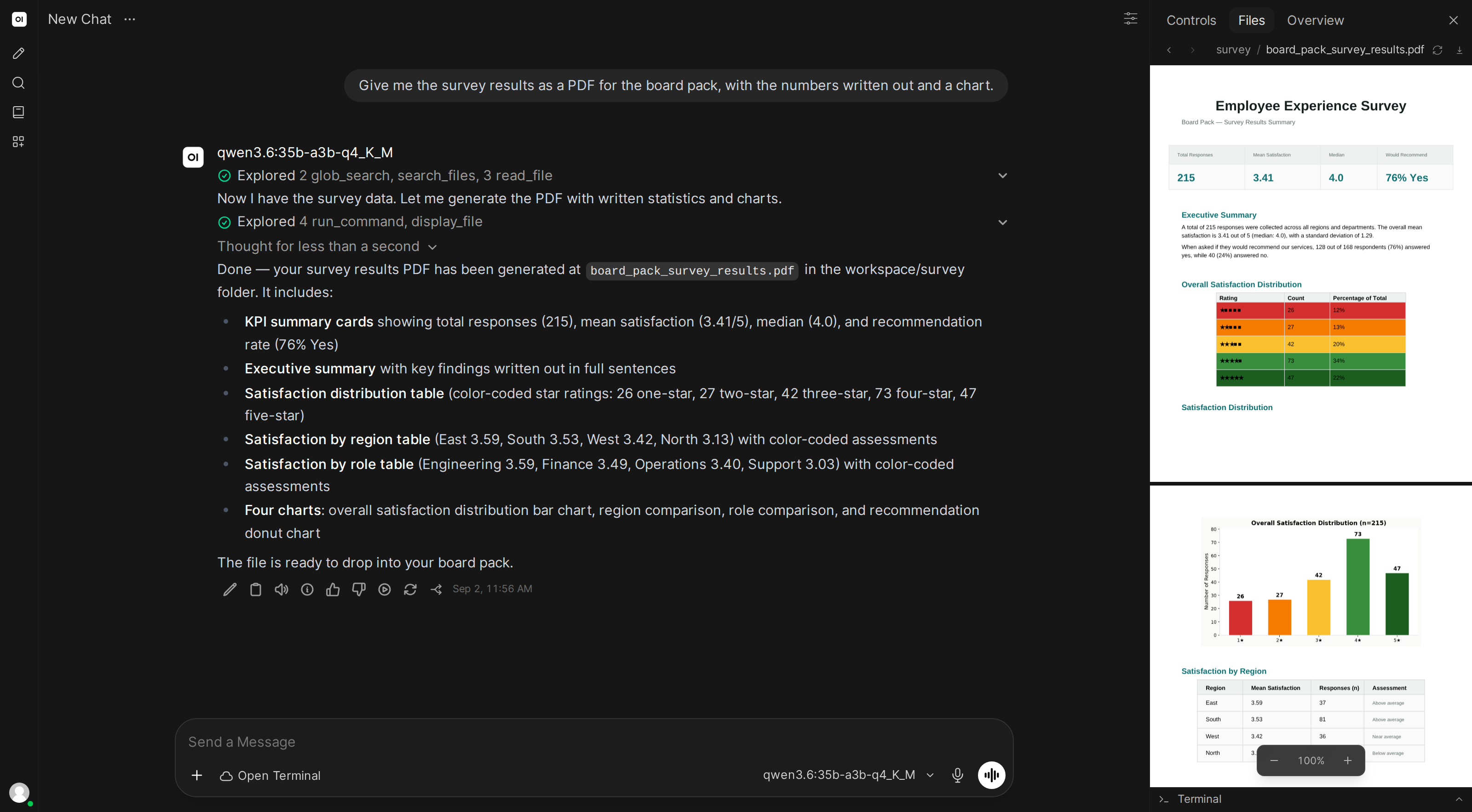 The AI generating a PDF and displaying it in the chat