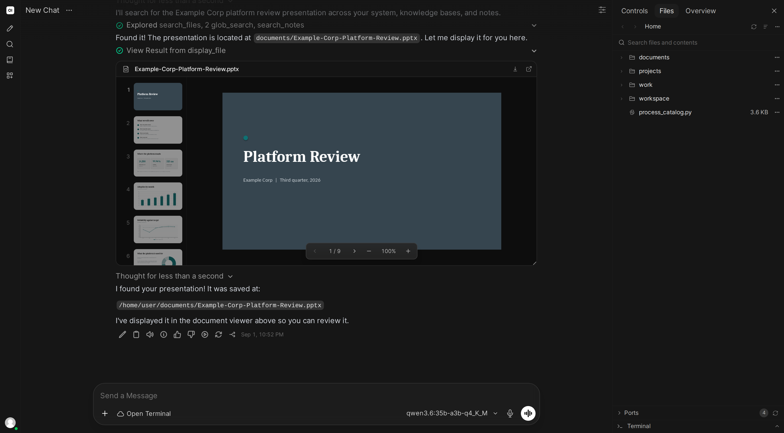 A presentation rendered inline in the chat message
