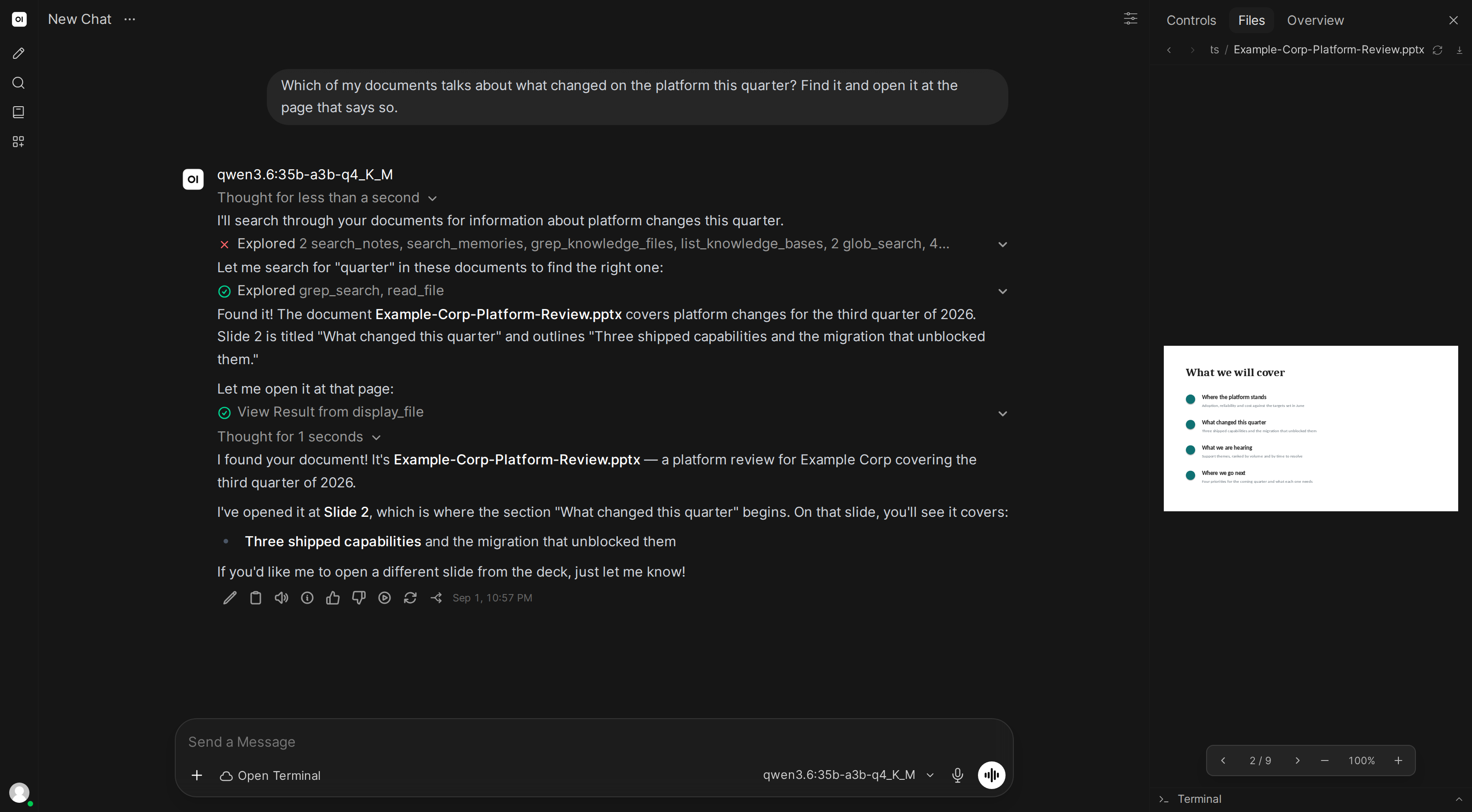 The AI locating the right document and opening it at the relevant page