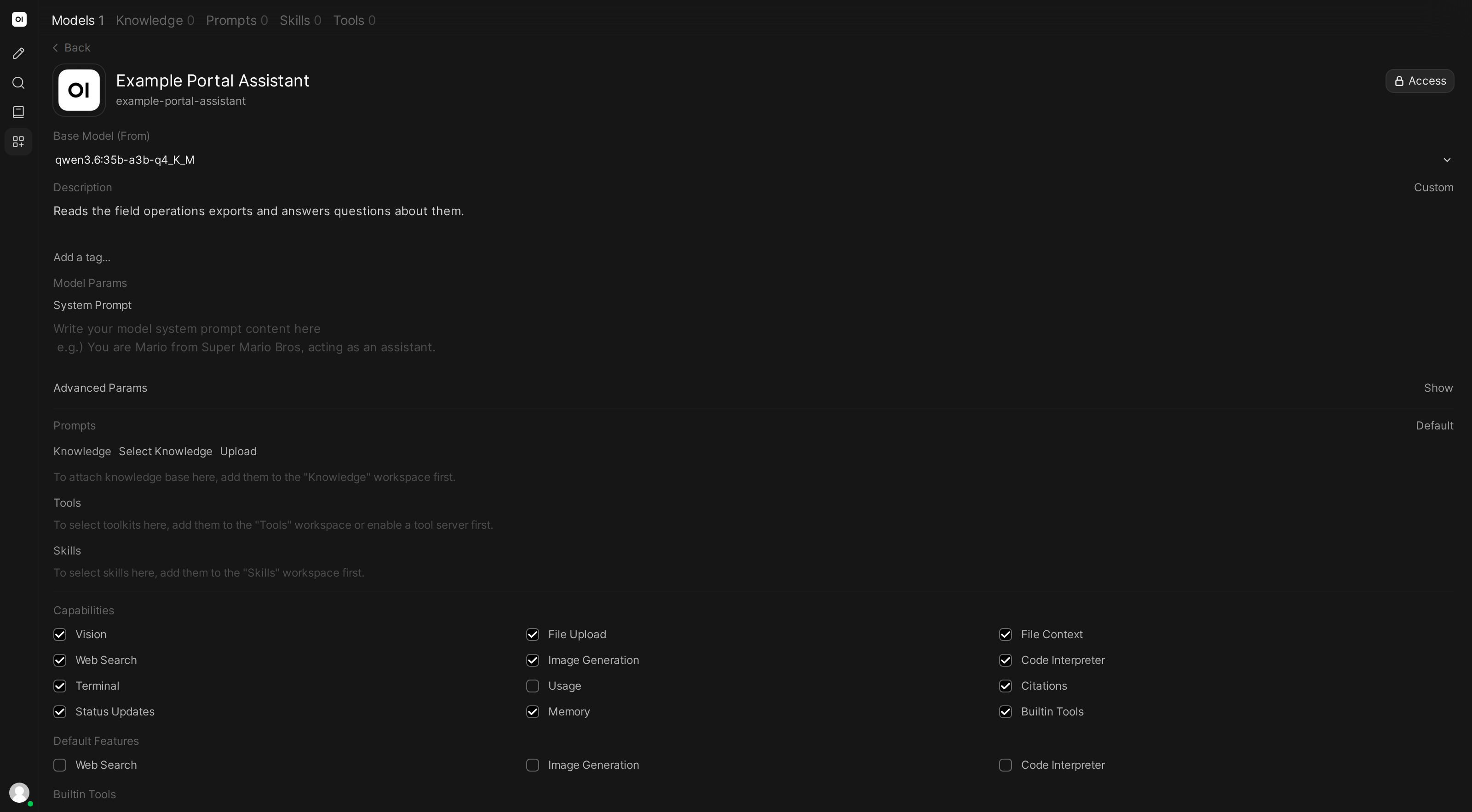 Open WebUI model capabilities page
