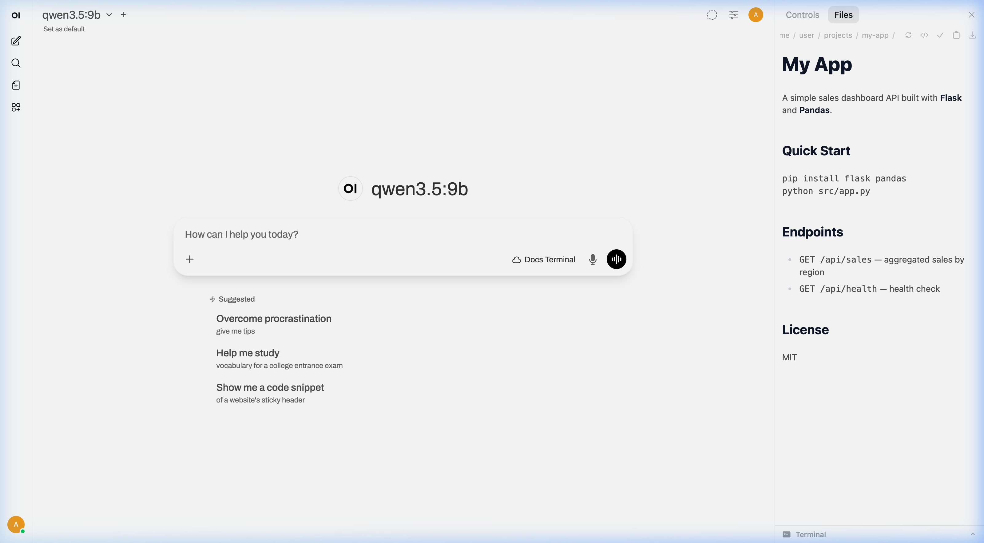 File browser with rendered markdown preview
