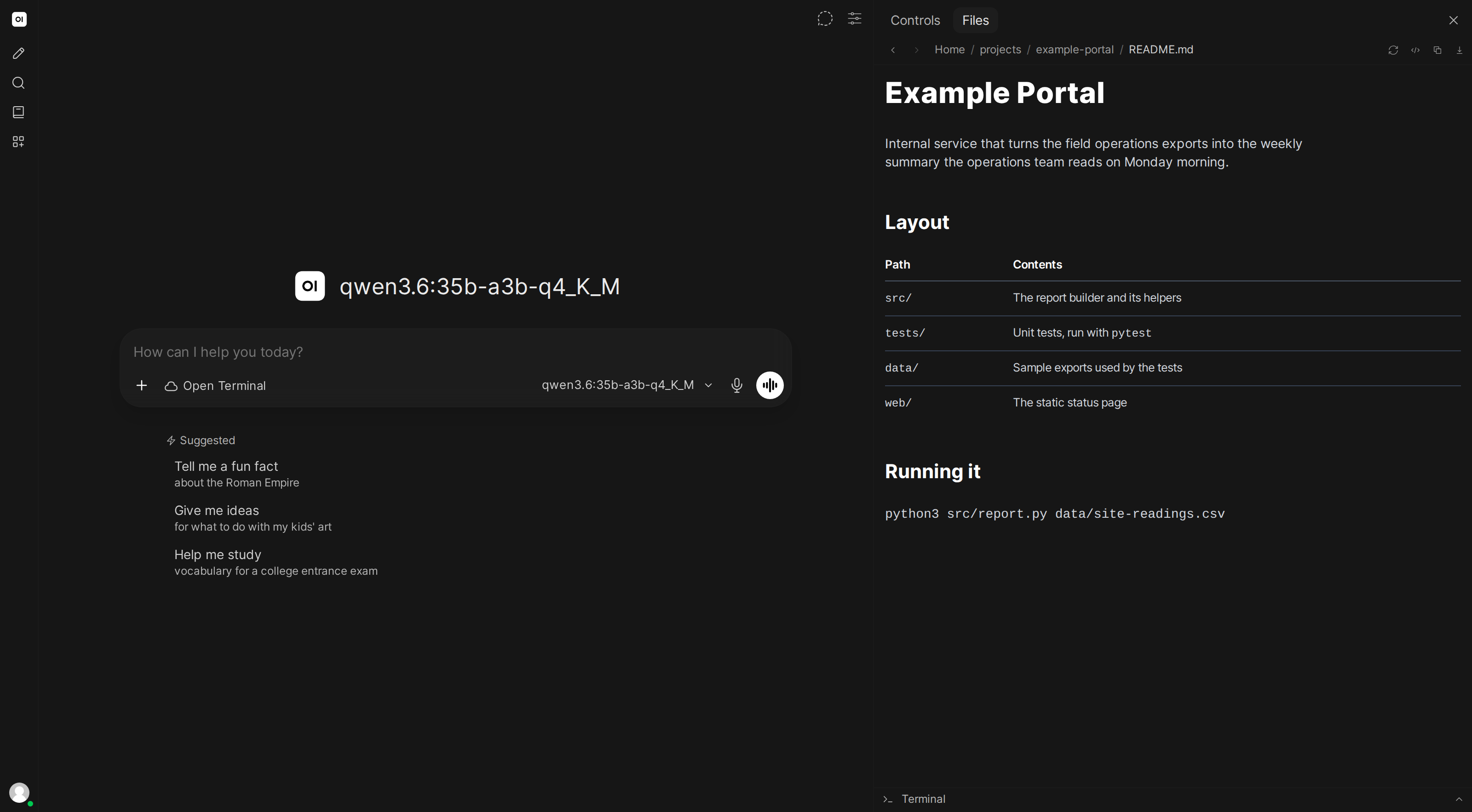 File browser with rendered markdown preview