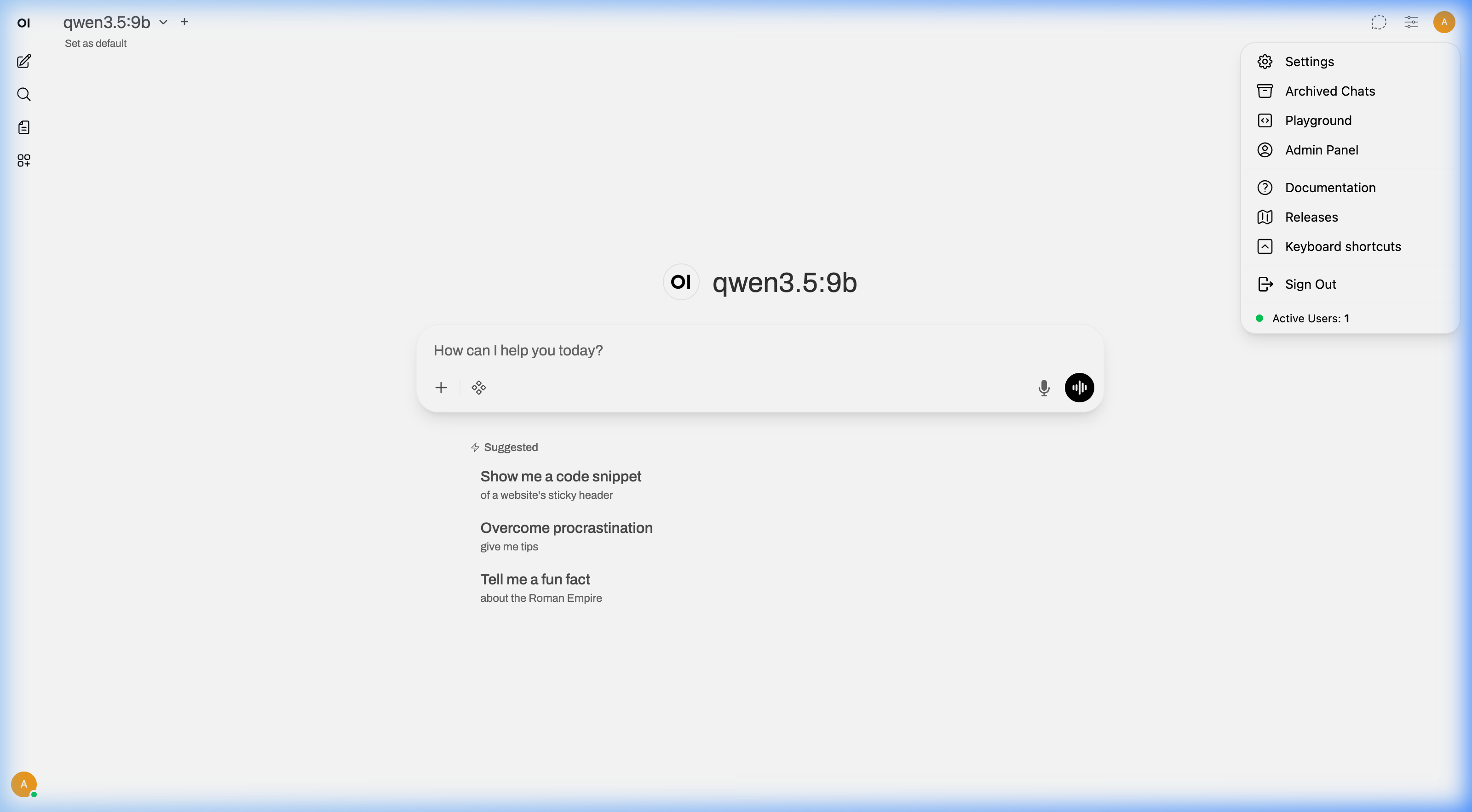 User menu showing Admin Panel option