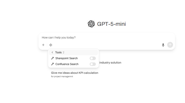 SharePoint Search and Confluence Search in Syntia’s tools menu.